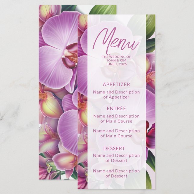 Menu Orquídea Plana de Casamento Orquídeo (Frente/Verso)
