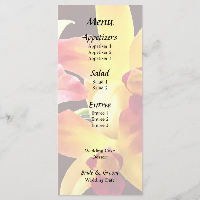 Menu Orquídeas Amarelas e Marrons Brassolaeliocattleya (Frente)
