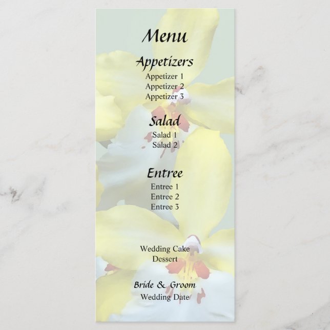 Menu Orquídeas da Vuylstekeara amarela e branca Coração (Frente)