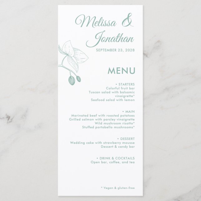 Menu Orquídeas elegantes casamento florístico romântico (Frente)