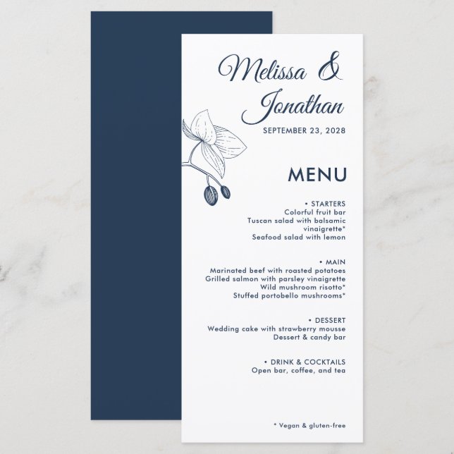 Menu Orquídeas elegantes casamento florístico romântico (Frente/Verso)