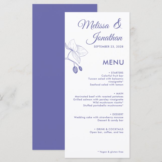 Menu Orquídeas Elegantes Homens românticos do casamento (Frente/Verso)