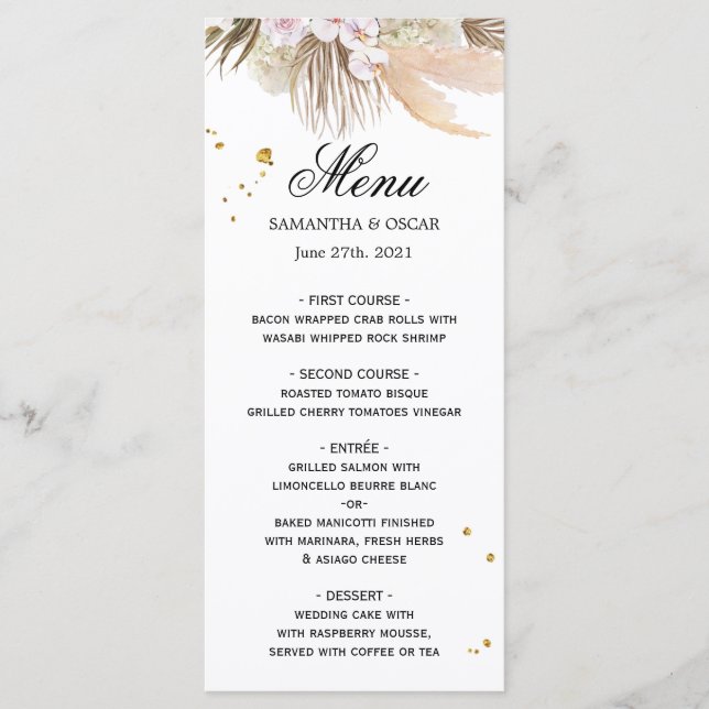 Menu Orquídeas Florais Elegantes e Quadro de Beleza Pam (Frente)