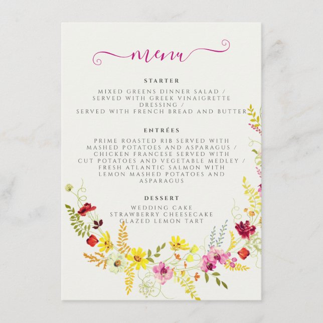 Menu Orquídeas Selvagens Rosa Roxo Coroa de Flores Casa (Frente)