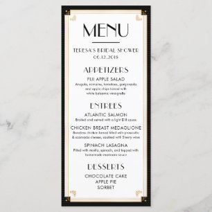 Menu os anos 20, art deco, chá de panela, casamento,