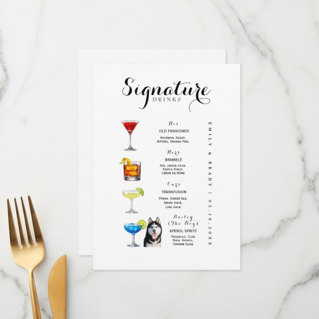 Menu Os Dela Nós e as Bebidas com Selo do Casamento do  (Frente/Verso In Situ)