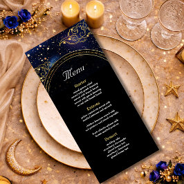 Menu Ouro azul astronomia celeste estrelas casamento