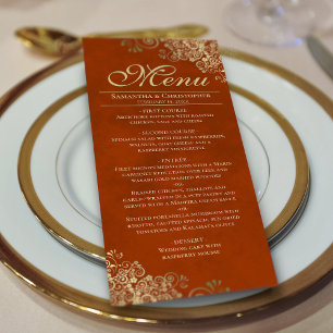 Menu Ouro Elegante Amigos no Casamento Laranja Furioso