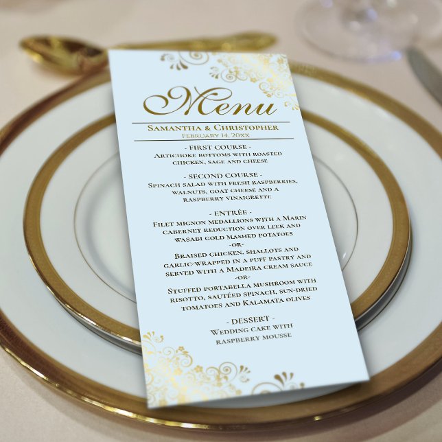 Menu Ouro elegante é casado azul com pó leve (On Plate)