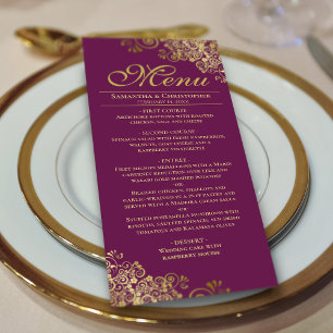 Menu Ouro elegante é um casamento com ameixa magenta