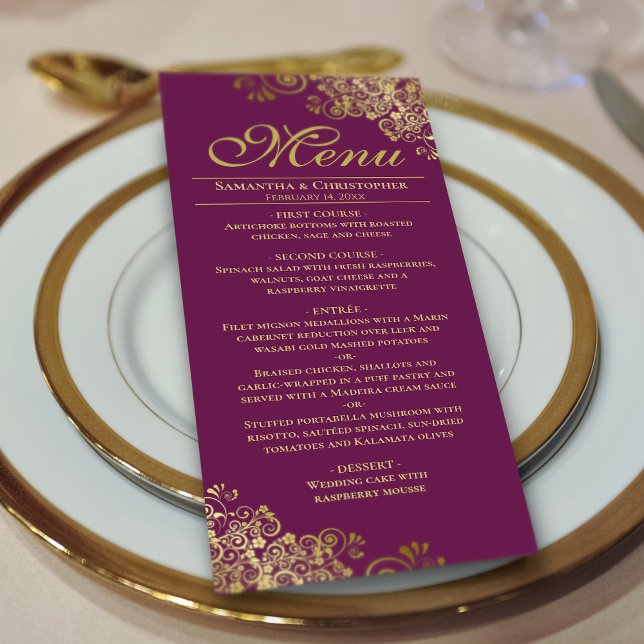 Menu Ouro elegante é um casamento com ameixa magenta (On Plate)
