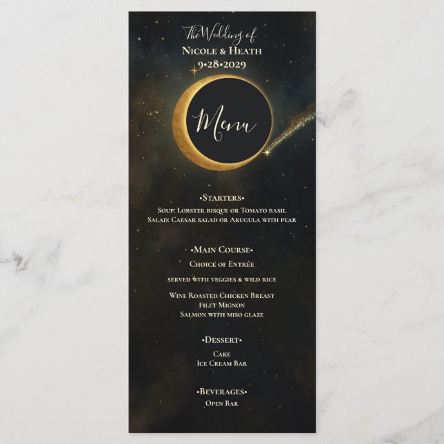 Menu Ouro Stardust Eclipse Celestial Casamento (Frente)