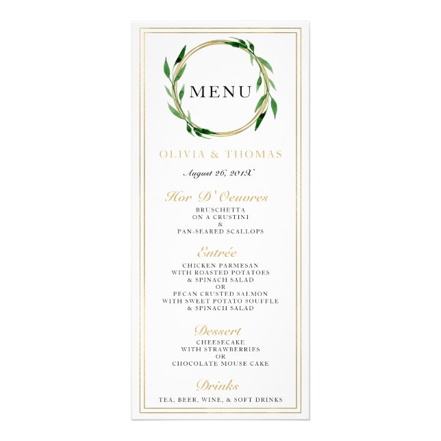 Menu ouro Wreath Wedding (Frente)