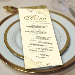 Menu Ouros Elegantes Amigos em Casamento Creme<br><div class="desc">Este belo menu irá adicionar algum estilo à sua recepção de casamento. Apresenta um belo design com caracóis de folha de alumínio e espirais de ouro ornamentado num marfim, creme ou fundo de cor esbranquiçada. Há espaço para os nomes do casal e da data do casamento, e o texto é...</div>