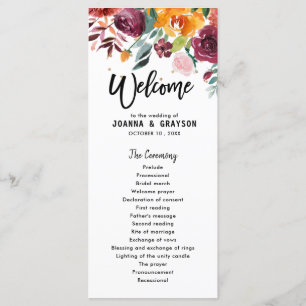 Menu Outono Burgundy Blush Floral Chá de panela