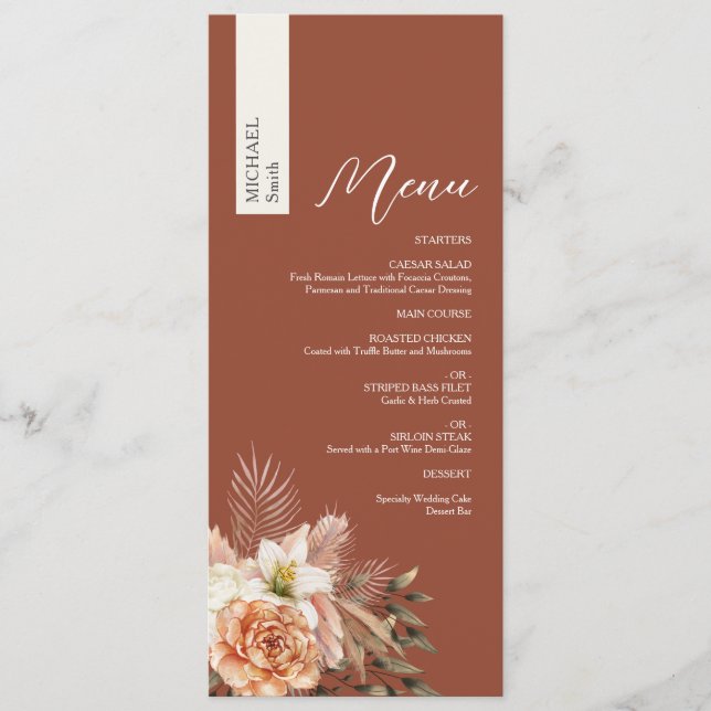 Menu Outono Floral Casamento Personalizado (Frente)
