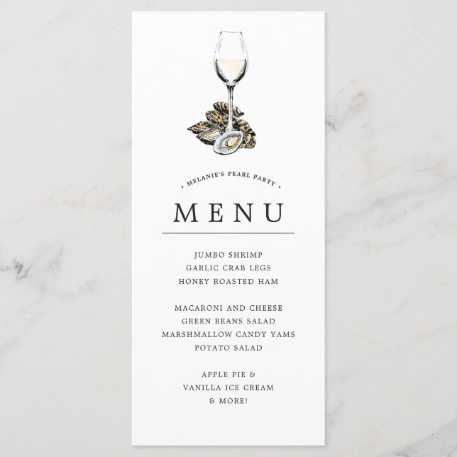 Menu Oyster Pearl Party | Tema de Pêssego (Frente)