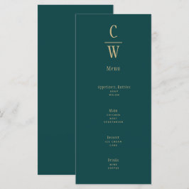 Menu Pacock Teal Green Dourado Casamento Monograma