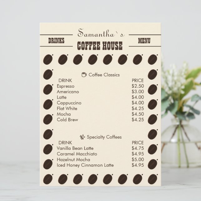 Menu Padrão de Café Brown Espresso para Marca de Cafés (Em pé/Frente)