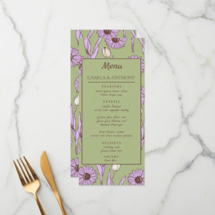 Menu Padrão de Flor de Hippie Funky Y2K Retro Roxo Verd