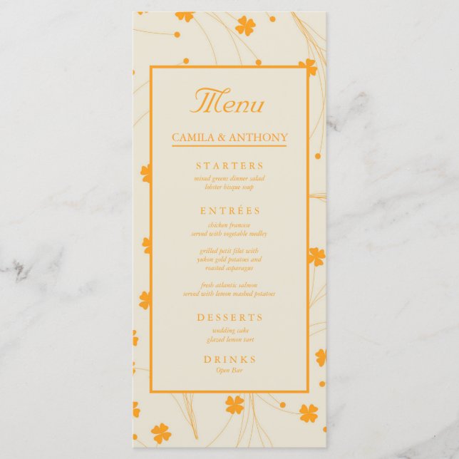 Menu Padrão de Flor Y2K 70s do Orange Beige Retro (Frente)