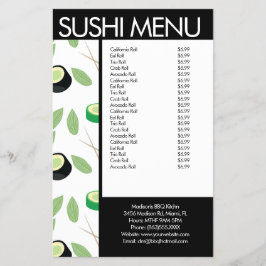 Menu Padrão do Restaurante Asiático de Roll Sushi