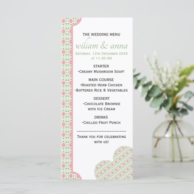 Menu Padrão Floral Pastel Adorável Sem Costura rosa doc (Em pé/Frente)