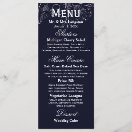 Menu Padrão Floral Tulipa Azul-Marinho/Branco - Cardápi