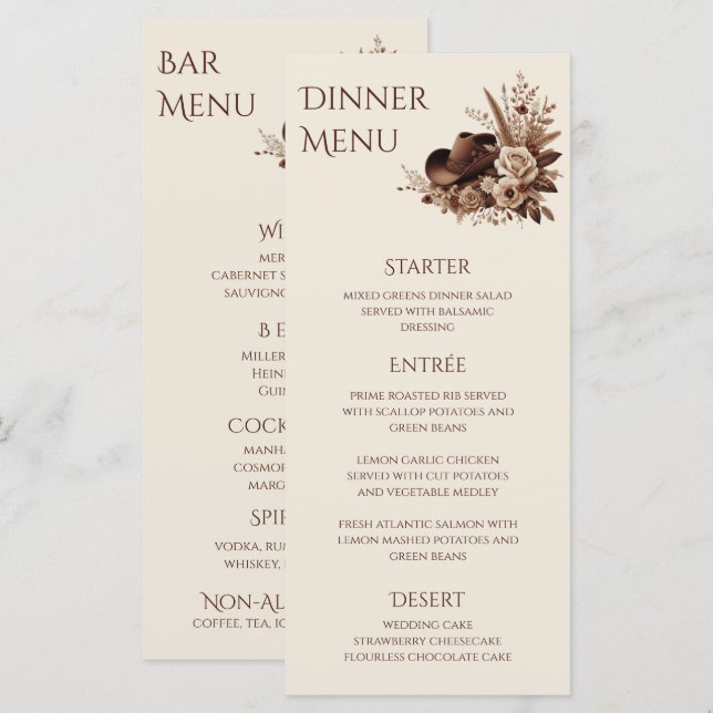 Menu País Elegante Moderno Ocidental- Floral (Frente/Verso)