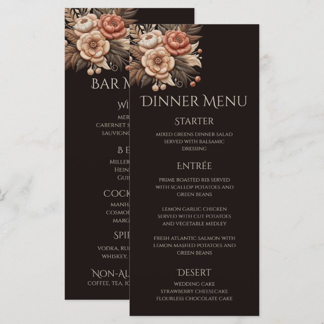 Menu País Elegante Moderno Ocidental- Floral (Frente/Verso)