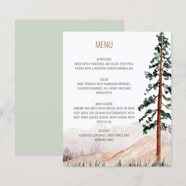 Menu Paisagem de Pinheiros das Montanhas Russas (Frente/Verso)