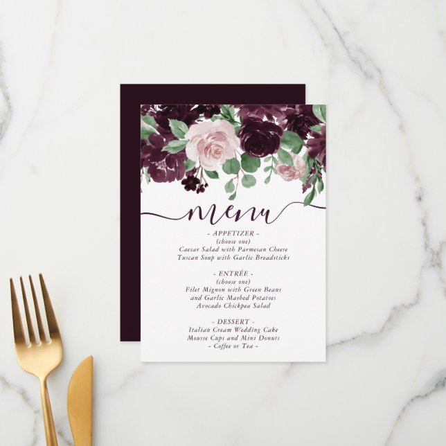 Menu Paixão Moody| Garland Floral Roxo Dramática (Frente/Verso In Situ)