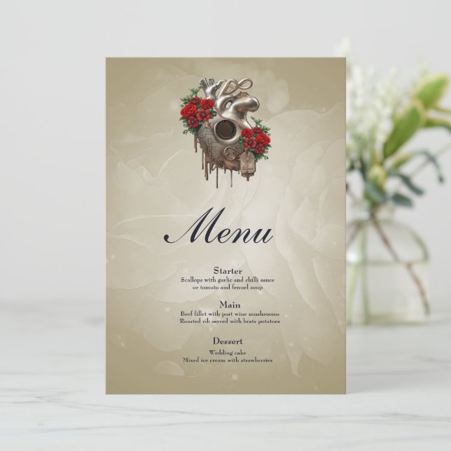 Menu Paixão Steampunk, o Coração do Amor mecânico. (Em pé/Frente)