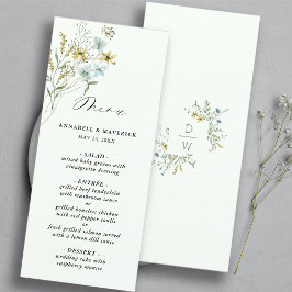 Menu Pale Green Delicate Wildflower Modern Boho Casamen