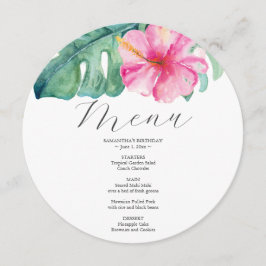 Menu Palm de Aquarela Deixa o rosa-rosa hibisco tropica