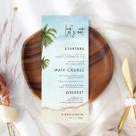 Menu Palm Tree Exotic Tropical Beach Vamos Eat Wedding<br><div class="desc">Este elegante menu de casamento com texto personalizado,  guião moderno e palmeiras faria uma maravilhosa adição à sua festa! Altere facilmente o texto clicando na opção "personalizar este modelo".</div>