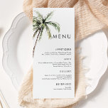 Menu Palm Tree Tropical | Casamento mínimo<br><div class="desc">Praias arenosas e brisas quentes são o que esta design é. Celebre seu tema de casamento tropical com nossa simples e mínima design de palmeira. Este design é totalmente personalizável e apresenta belas palmeiras de aquarelas e sans serif typografia.</div>