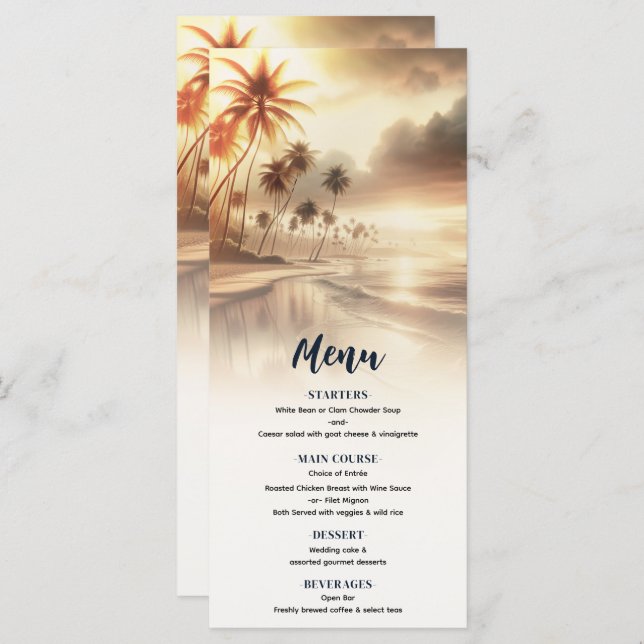 Menu Palm Trees & Orange Sunset Beach (Frente/Verso)