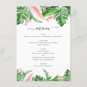 Menu Palma Tropical Floral Aquarela Blush Casamento Ros