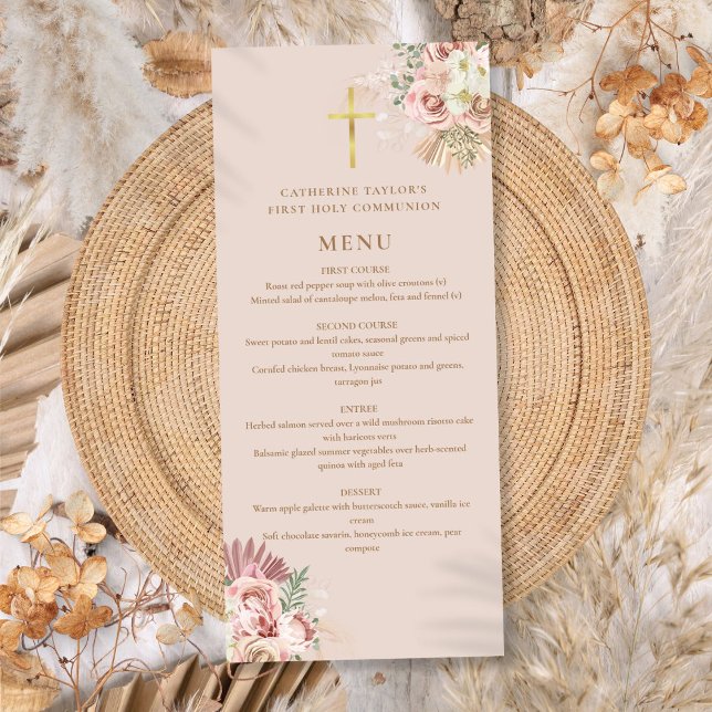Menu Pampas Grass Floral First Santa Comunhão (Pampas Grass Floral First Holy Communion Menu)
