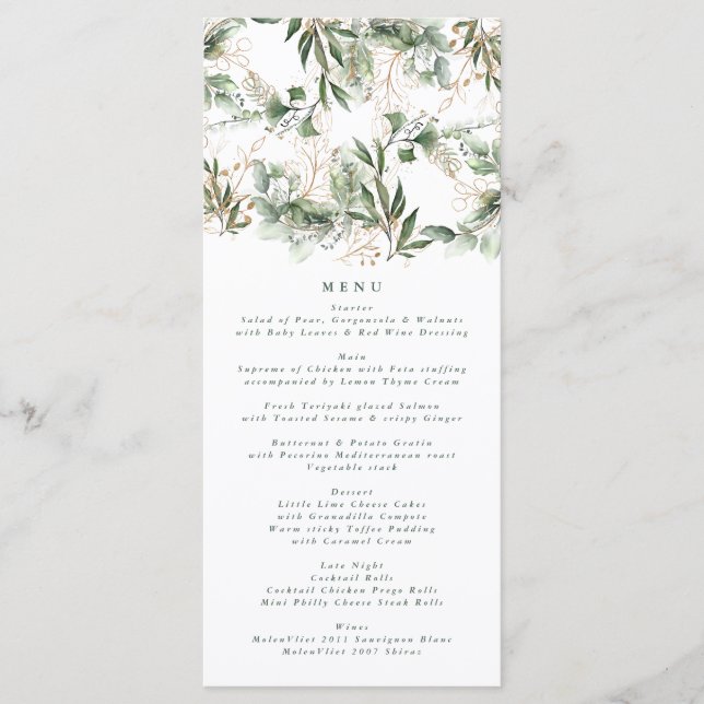 Menu Pampas Verdes Elegantes Eucalyptus Botânicos Doura (Frente)