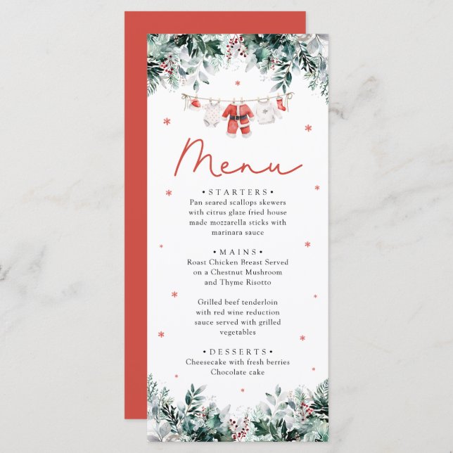 Menu Papais noeis Vermelhos Bebê Natal Chá de fraldas (Frente/Verso)