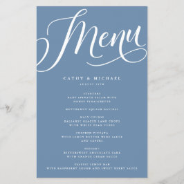 Menu Papel Azul Dusty, Script Flourado Moderno