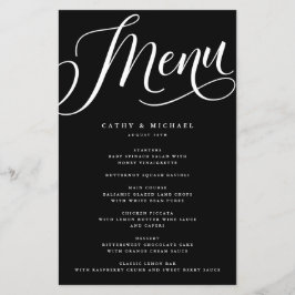 Menu Papel Preto, Script Floreado Moderno