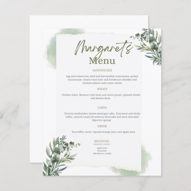 Menu para casamentos e aniversários (Frente/Verso)