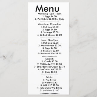 Menu para resturant