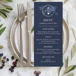 Menu Passaporte Azul Marinho de Casamento de Destino de