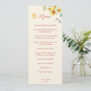 Menu Pássaro floral amarelo-casamento chinês elegante
