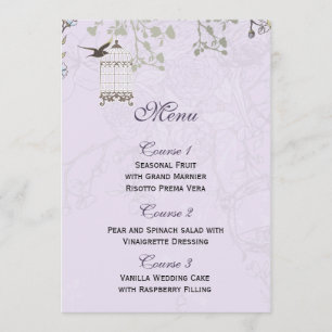 Menu Pássaros do birdcage do vintage do Lilac da