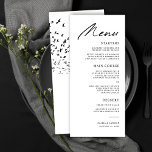 Menu Pássaros Modernos de Casamento Preto e Branco de P<br><div class="desc">Estes menus modernos de casamento na moda são fáceis de personalizar! Eles apresentam elegantes leituras de topografia,  "Menu" em preto puro,  assim como um bando de aves no verso.</div>